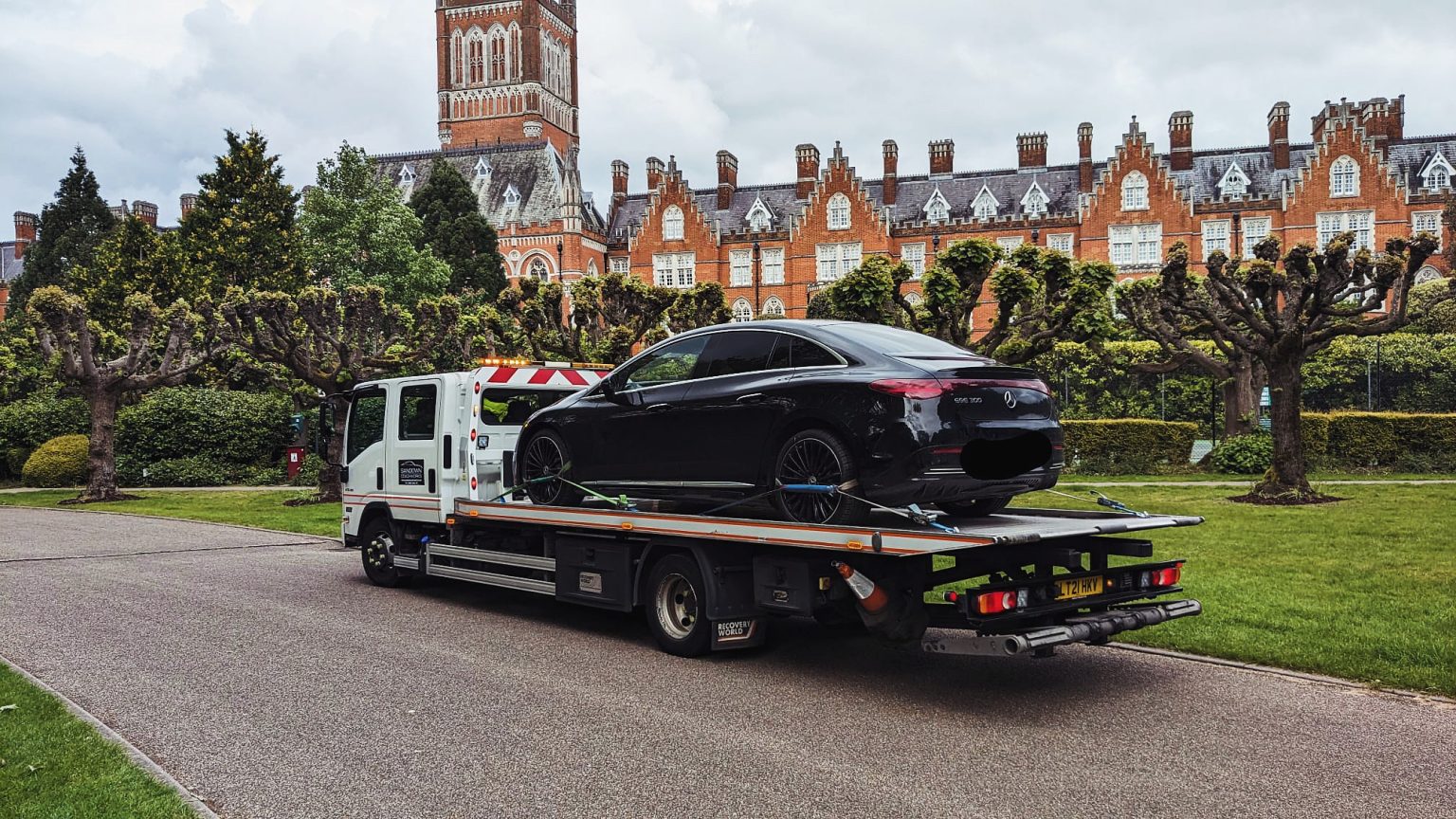 Car being recovered after accident